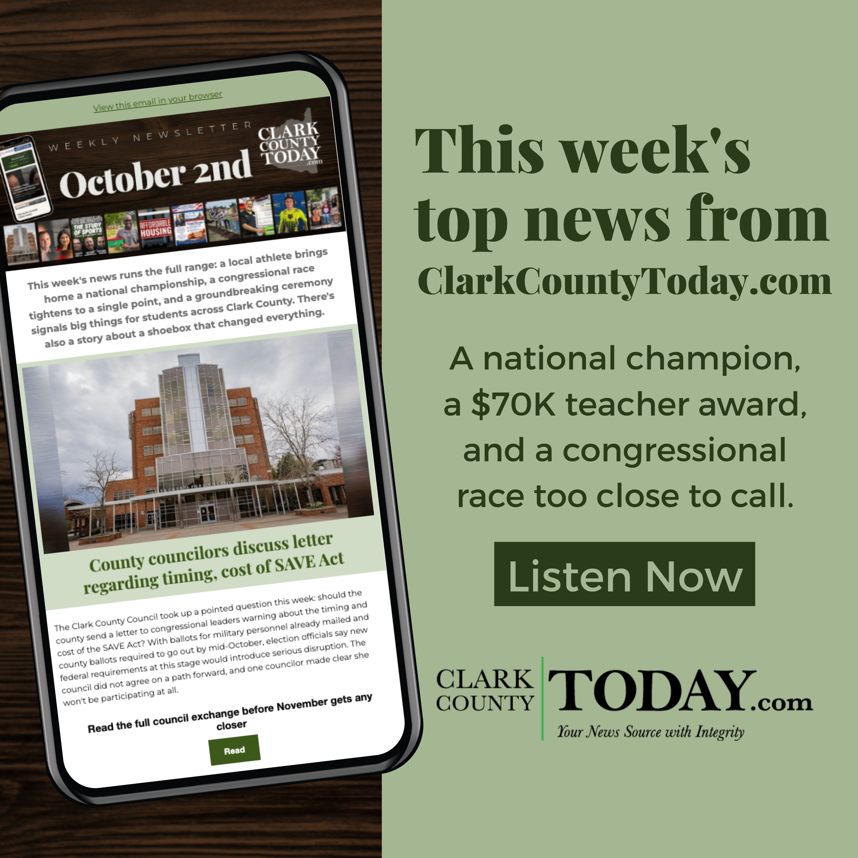 NEWSLETTER: Washougal's motocross champ, a razor-thin congressional race, and a shoebox that saved a life